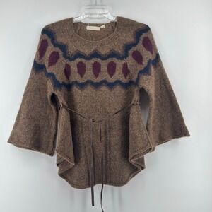 Sleeping on Snow Royanna Belted Brown Tunic Sweater Made Italy XS Boho Geometric